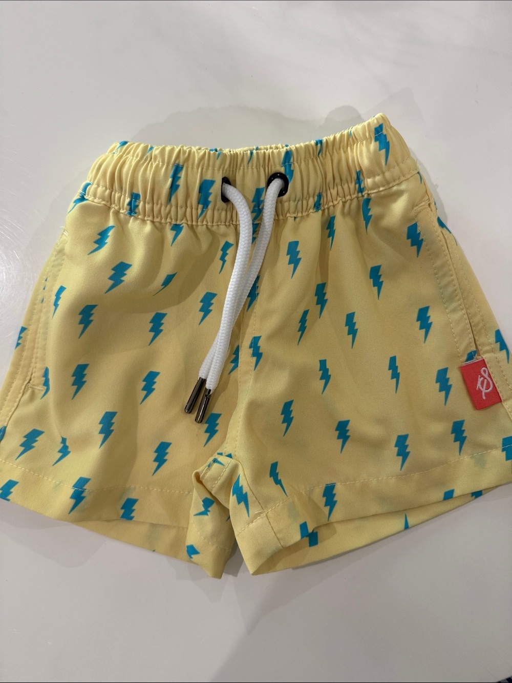 Staunch Tradition Yellow Lightning Print Swim Shorts with Blue Bolts